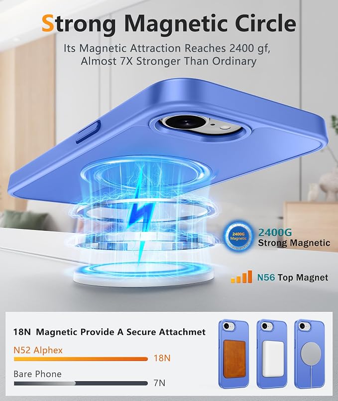 FNTCASE for iPhone 17e/ iPhone 16e Case, Fit for Magsafe, Screen Protector | Matte Magnetic Back, 14FT Military Grade Drop Protection, Shockproof Protective Phone Cover, Full Ultramarine - Image 3