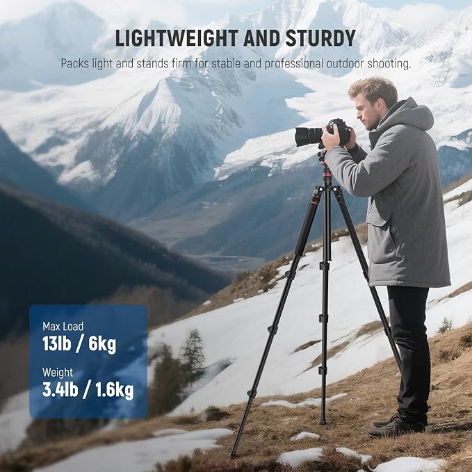 NEEWER Basics Camera Tripod Monopod, 77" Compact Lightweight Travel DSLR Video Stand, 360° Ball Head, Arca Type QR Plate, Reversible Legs & Inverted Central Axis, 13lb Max Load, TP08 - Image 2