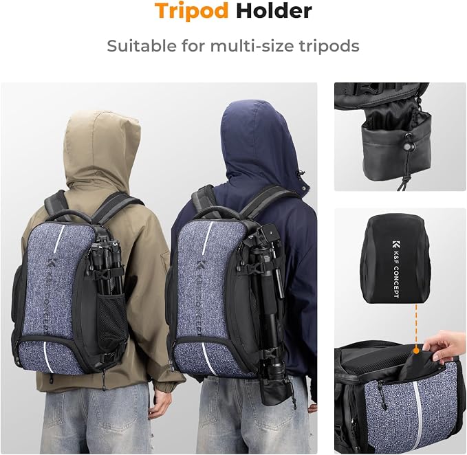K&F CONCEPT Camera Backpack,25L Large Capacity Camera Bag for Photographers | Raincover, 15.6 Inch Laptop Compartment, Compatible for Canon/Nikon/Sony/DJI Mavic Drone, B10 - Image 5
