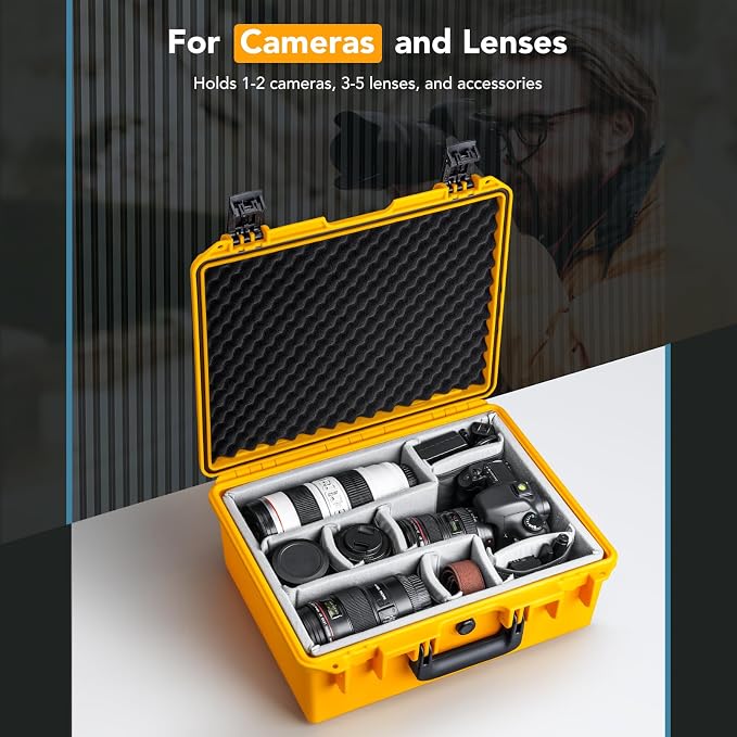 Lykus PVC1 Hard Case with Dividers for Cameras,Lenses,DJI Mavic/Air/Mini | For Photo Cameras,Drones,Portable Cameras and Their Mixes,6 Removable Dividers,Mesh Pockets,IP67 Waterproof,Shockproof - Image 2