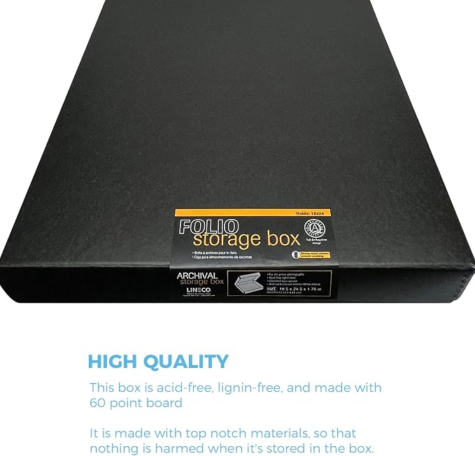 Lineco Clamshell Archival Storage Box, 18.5x24.5x1.75 In, Black, Pack of 2 | Acid-Free with Metal Edge Boxboard, Organize and Store Photos Documents Cards Negatives Magazine Prints Family Records DIY - Image 5