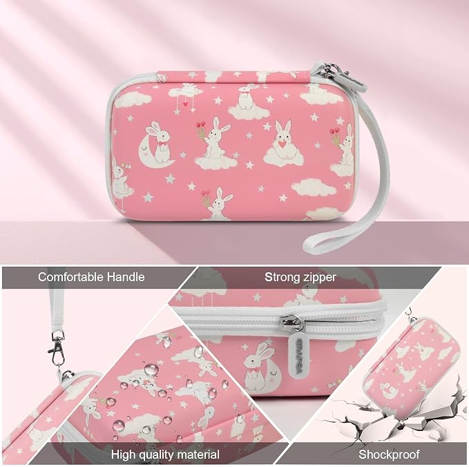 Kids Film Camera Case, Travel Storage Bag for Girls Boys | for ESOXOFFORE for Dylanto for Anchioo for WEEFUN for GKTZ for Amzelas for Mafiti, Mesh Pocket, Wrist Strap, Pink Rabbit - Image 4