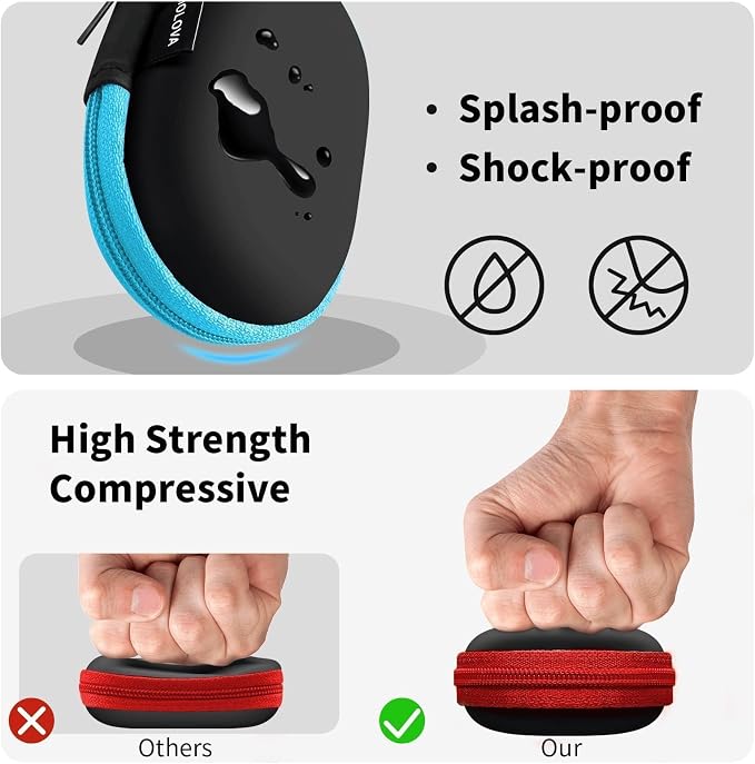 2 Pack Oval Earbud Case Storage Bag with Carabiner, Blue/Red | Portable EVA Carrying Case, For Wired/Wireless Headphones, SD Card Storage, Camera Chip - Image 3