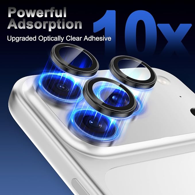 Meshine for iPhone 17 Pro/17 Pro Max Camera Lens Protector,Scratch Proof,Strong Adsorption,9H Hardness with Metal Ring Camera Cover,Ultra Thin Case Friendly, Accessories Lens Protector,Black - Image 5