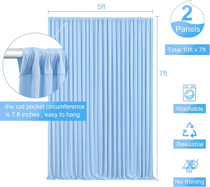 Baby Blue Backdrop Curtain for Baby Shower Parties Wrinkle Free Light Blue Curtains Backdrop Drapes Fabric Decoration for Birthday Party Photography 5ft x 7ft,2 Panels - Image 5