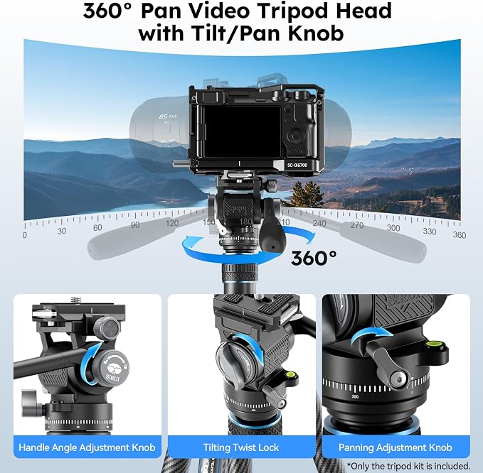 SIRUI Traveler Air Carbon Fiber Travel Tripod, KV-5 Fluid Head, 61" | 1.33kg Lightweight, 360° Pan, -80° To 90° Tilt, 2s Quick Release Leg, Reversible Column, Max Load 5kg - Image 6