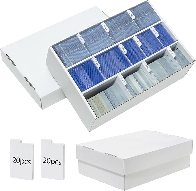 QINGUANG 2 Pack Trading Card Toploader Storage Box Cardboard 3 Rows | for MTG/TCG/PTCG Sports Card Colletion | with Dividers | Holds 3000+ Raw Cards | 600+Toploader | 200+ Magnetic Holders by QINGUANG