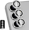 for Samsung Galaxy S24 Plus Camera Lens Protector, Individual Metal Ring Tempered Glass Lens Cover, [Strong Adsorption] Scratch Resistant Ultra-Thin HD Clear Lens Cover, 1 Set-Slivery Diamond by Btscase
