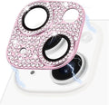 Designed for iPhone 14 and iPhone 14 Plus Camera Lens Protector, Bling 3D Rhinestone Sparkle Diamond 9H Tempered Glass Camera Cover Anti Scratch Lens Screen Full Protective Cover, Pink by Hsefo