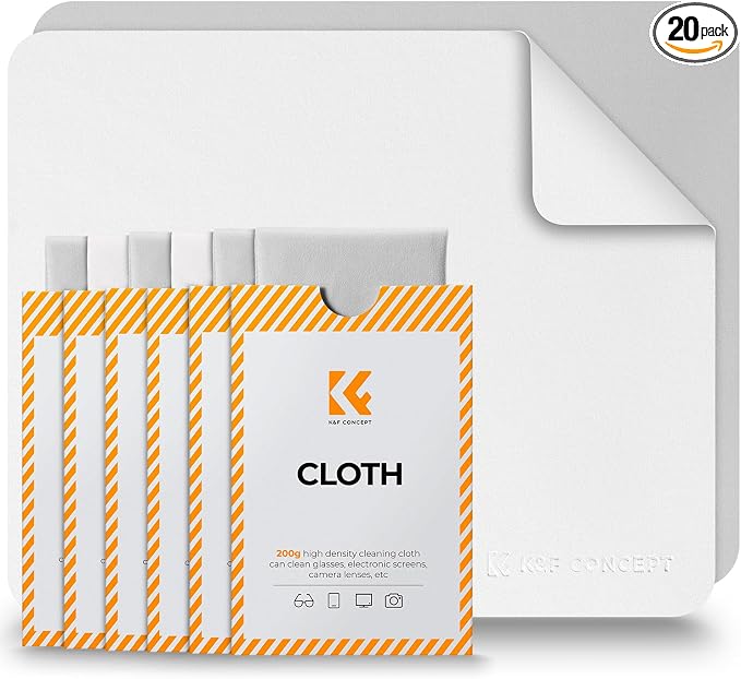 K&F CONCEPT Microfiber Lens Cleaning ClothX20,Glasses Cleaning,High Density | Individually Packaged,Percision Cleaning,Washable And Reusable,for Eyeglasses,Camera Lens,Screen Cleaning,White & Grey,MC01 by KFCONCEPT