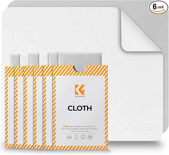 K&F CONCEPT Microfiber Lens Cleaning Cloth X6,Glasses Cleaning,High Density | Individually Packaged,Percision Cleaning,Washable And Reusable,for Eyeglasses,Camera Lens,Screen Cleaning,White & Grey,MC01 by KFCONCEPT