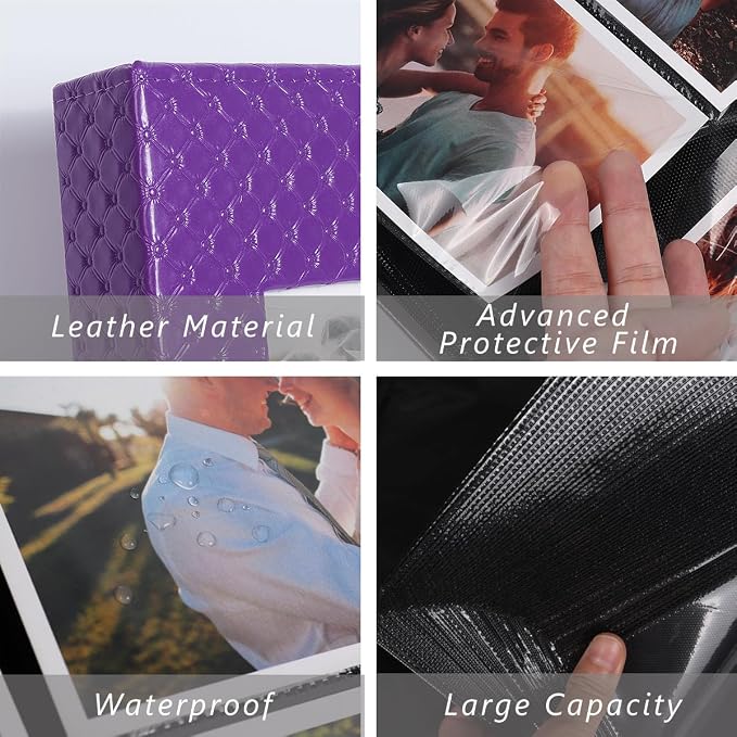 RECUTMS Photo Album 4x6 Pictures, 300 Pockets Large Capacity Picture Album | Acid-Free Black Pages, Leather Cover, Horizontal Pockets, Custom Photo Cover, Perfect for Wedding, Family&Trave - Image 4