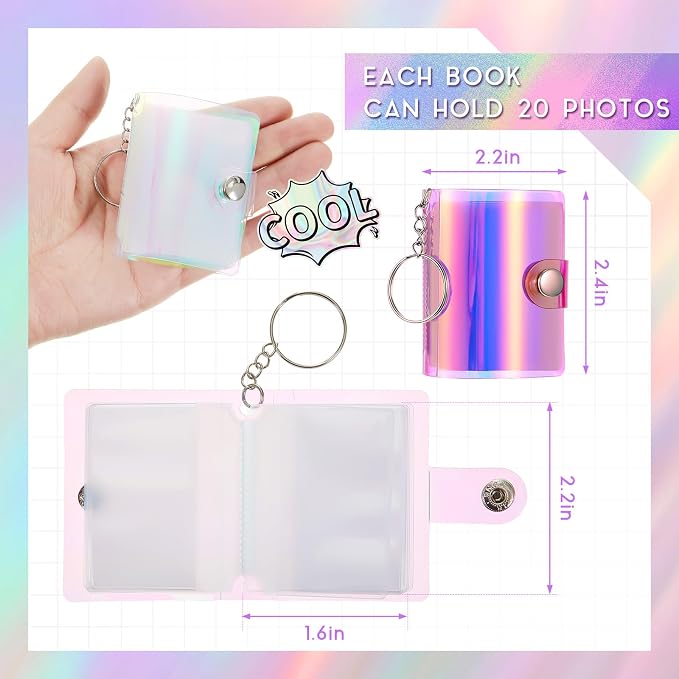 Bonuci 6 Pcs 6 Pcs Mini Photo Album Keychains, Classic | Album Keyring for Pictures, 2 Inch Pocket Size for Valentine Wedding Gifts, Small Storage with Snap Button, Portable - Image 2