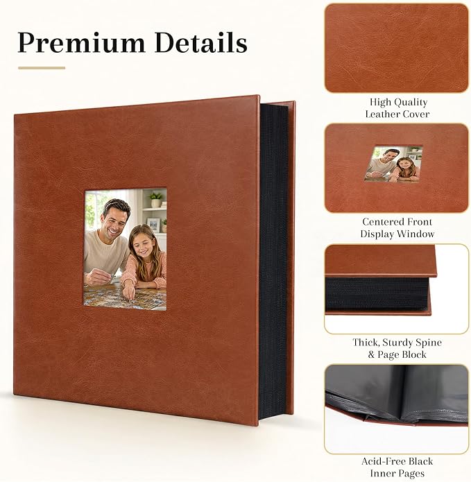 Aevdor Large Capacity 4x6 Photo Album, 1000 Photos, Leather Cover, Brown | 3 Horizontal + 2 Vertical per Side, Acid-Free Black Inner Pages, Front Display Window, Family, Wedding & Everyday Photos - Image 6