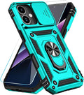 SunStory Compatible with iPhone 17 Case with HD Screen Protector & Slide Camera Cover & Rotated Ring Kickstand, [Military-Grade] iPhone Case for iPhone 17, Teal by SunStory