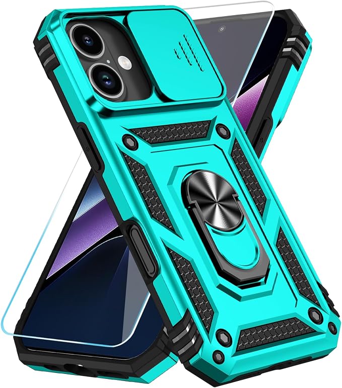 SunStory Compatible with iPhone 17 Case with HD Screen Protector & Slide Camera Cover & Rotated Ring Kickstand, [Military-Grade] iPhone Case for iPhone 17, Teal by SunStory