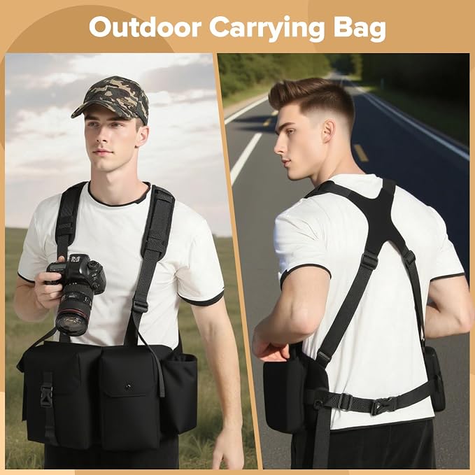 Camera Belt Camera Vest for Photographers,Vest Waist Pack for Lens | Multifunctional Camera Bag Adjustable Strap Suitable for Storing DSLR Camera Body Lens Smartphone Water Bottle(Black) - Image 7