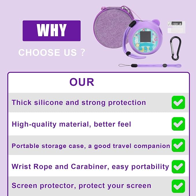YouKnow Travel Case and Silicone Cover Compatible with Punirunes Interactive Toy Digital Pet, with Full Coverage PET Clear Film (Silicone and Carrying Case) (Purple) - Image 3
