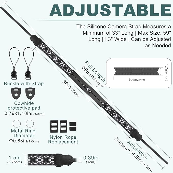 FIEIL Neck Strap Silicone Camera Straps - Padded Camera Strap, 1.5" Wide Adjustable Neck Strap - Compatible with Canon, Nikon, Sony, and More DSLR and Mirrorless Cameras (Khaki Gray Black Rhombus) - Image 5