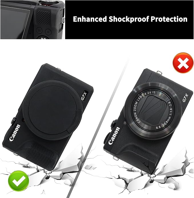 VOVMOEYA Camera Case for Canon Powershot G7 X Mark III with 2PCS Screen Protector,Full Pritection Soft G7X III Silicone Case Detachable Lens Cover Protective Cover for Canon G7XIII G7X3-Black - Image 4