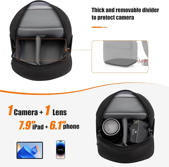 Cwatcun Camera Sling Bag Compact Small Camera Case, Waterproof Canvas Crossbody Camera Bag with Rain Cover, Travel Photography Bag for Canon, Nikon, Sony, Fuji DSLR/SLR/Mirrorless Cameras, Lens | Fits 1DSLR+1lens +7.9"iPad +6.1"phone. Travel Photograph... - Image 4