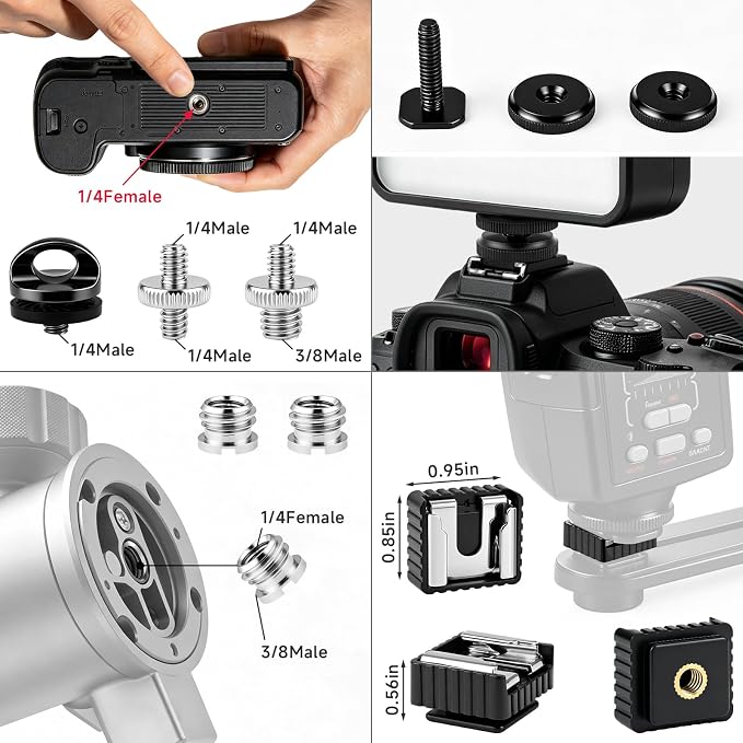 30Pack Camera Tripod Screw Mount Kit, 1/4" & 3/8" Camera Screw Adapter | with Ball Head, Cold Shoe Mount, Phone Clamp, Flash Hot Shoe Adapter for Camera, Tripod, Ring Light, Mic & LED Video Light - Image 5
