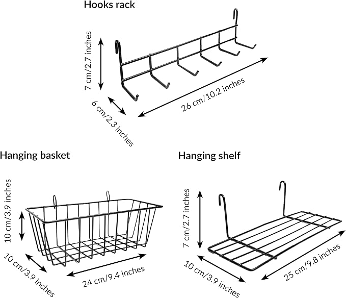 ODOXIA Wall Grid Accessories | Hanging Basket, Hooks Rack & Shelf | Wire Panel Display Shelf & Hooks | Grid Storage - Image 3