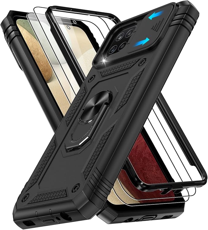 Gritup for Galaxy A12 Phone Case Military-Grade Shockproof with Kickstand | with 2 PCS Screen Protector, Slide Camera Cover, Heavy Duty Outdoor Protection Full Body Funda para Galaxy A 12 Cover-Black by Gritup