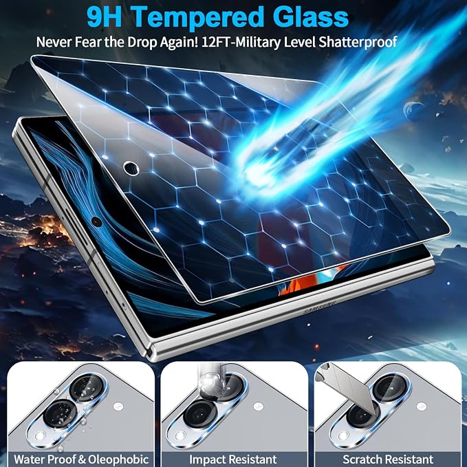 3 Pack Privacy Screen Protector for Samsung Galaxy Z Fold 8 Tempered Glass + 2 Pack Camera Lens Protector, True 25°Anti Spy, 9H Hardness, Fingerprint Unlock, Case Friendly Bubble-Free - Image 6
