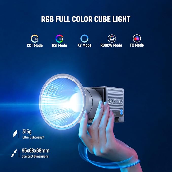 NEEWER 60W Portable RGB LED Video Light Handheld Fill Light, APP/2.4G/Panel Control 18 Scenes 8700Lux/1m 2700-6500K CRI97+ Dimmable COB Continuous Output Lighting for Video Recording Streaming, HS60C - Image 2