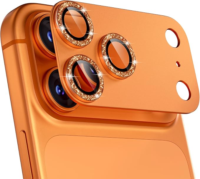 for iPhone 17 Pro Max Camera Lens Protector, Glitter Cosmic Orange | [Military Grade Shatterproof] [Strong Adsorption] [Case Friendly] Matte Metal Tempered Glass Camera Screen Cover Accessories by Beuxece
