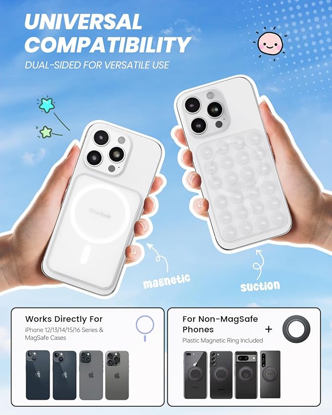 Klearlook Magnetic Suction Phone Mount for MagSafe Case, Transparent | Removable Sticky Phone Grip Holder for Hands-Free Makeup / Selfie / Vlog for TikTok & Instagram Influencer / Creator - Image 2