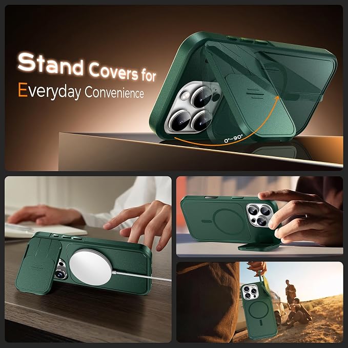 TOCOL for iPhone 16 Pro Max Case with Slide Camera Cover, Kickstand and Camera Control Button, Fit for MagSafe, Rugged Solid Phone Case, Non-Slip, Drop Protection, Alpine Green - Image 4