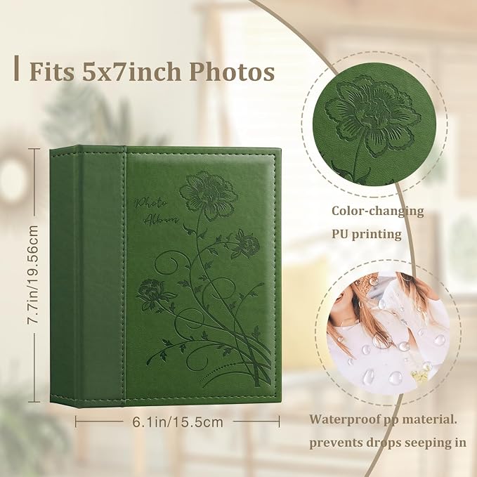Artmag Photo Album 5x7 Clear Pages Pockets Leather Cover Slip Slide in Photo Album Book Holds 50 Vertical 5x7 Photos Picture Book for Wedding Family (Dark Green) - Image 2