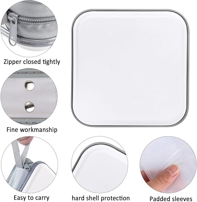 Siveit DVD Case CD Case Holders DVD Binder Wallet Hard Plastic 48 Capacity CD/DVD Disc Cases Storage Binder for Car Home Office Travel (White) - Image 2