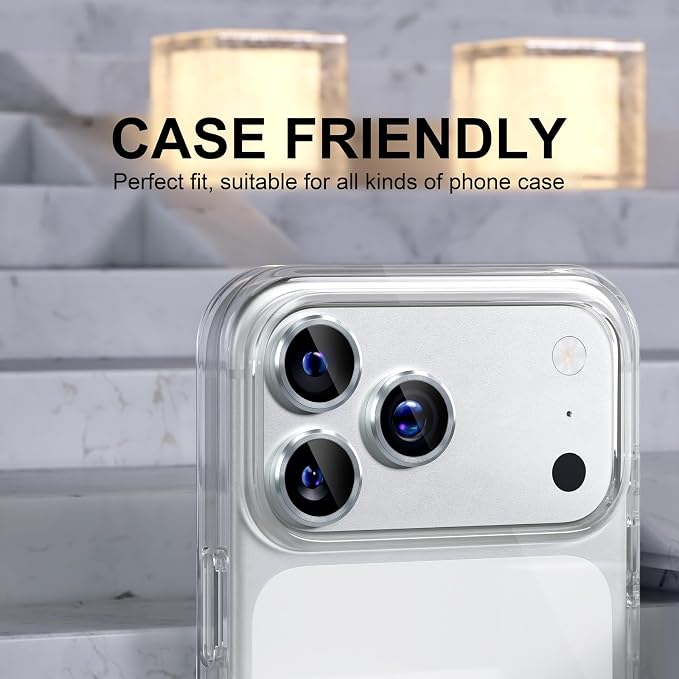 Choiche for iPhone 17 Pro/iPhone 17 Pro Max Camera Lens Protector | Ultra HD, 9H Tempered Glass Camera Cover Screen Protector Metal Ring Decoration Accessories (Silver) - Image 4