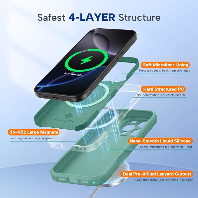 miracase Magnetic for iPhone 16 Pro Case, [Soft Anti-Scratch Microfiber Lining], Compatible with MagSafe, Liquid Silicone Case Shockproof Drop Protection Phone Case for 16 Pro,Midnight Green | Compatible with MagSafe, Soft Microfiber Lining, Liquid Sil... - Image 3
