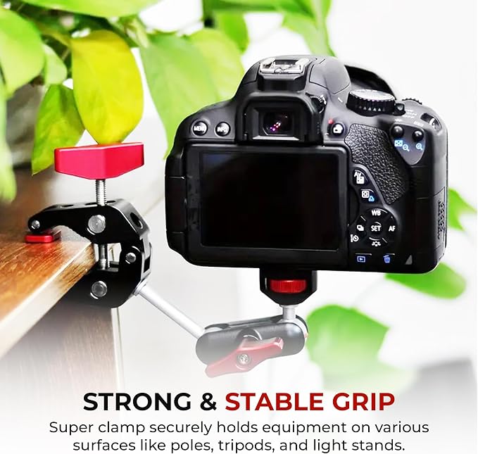 REFLEX CAMERA Super Clamp & Magic Arm Mount with Double Ball Head – 2kg Load Capacity, 1/4” & 3/8” Screw, Adjustable for Monitors, LED Lights, Mics, Smartphone, Gopro - Flexible & Durable - Image 6