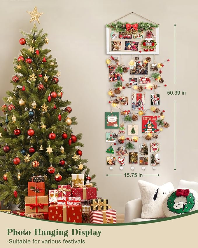 Bikoney Large Collage Picture Frame with Bulletin Board Photo Display | Wall Polaroid Display with 30 Clips & 6 Pushpins, No-Drill Wood Board for Dorm Room Decor & Graduation Gift - Image 5