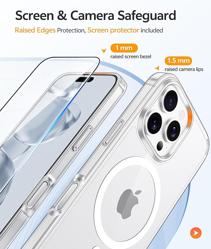 FNTCASE for iPhone 16 Pro Case, Fit for Magsafe, with Screen Protector | Anti Yellowing Magnetic Back, 14FT Military Grade Drop Protection, Shockproof Protective Phone Cover, Transparent - Image 4