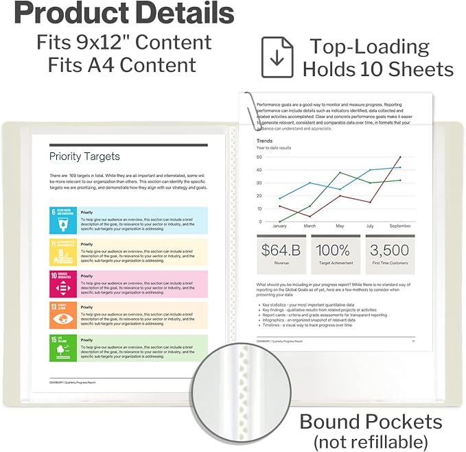 Cranbury 9x12 Presentation Book, 24 Pockets, Clear Sleeves, Black | Displays 48 Pages, Fits 9x12 & A4 Documents, Certificates, Artwork & Keepsakes, Acid-Free Portfolio Binder - Image 2