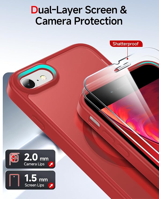 LeYi for iPhone SE Case Red 2022 (3rd Generation)/2020 (2nd) iPhone-8/7 Cases[ Screen Protector X2+ Camera Cover X2] i Phone SE3 SE2 Gen for MagSafe Magnetic Protective Cover iPhone8/7 SE 3/2, Red - Image 2