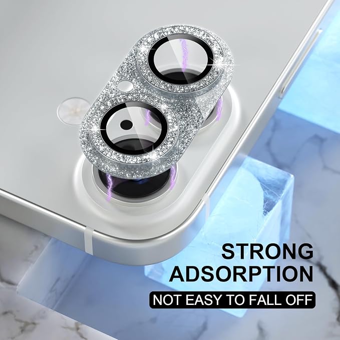 Choiche for iPhone 16 /iPhone 16 Plus Camera Lens Protector, Glitter-Silver | Bling Metal Camera Cover with 9H Tempered Glass Lens Screen Protector Accessories, Strong Adsorption, Case-Friendly - Image 6