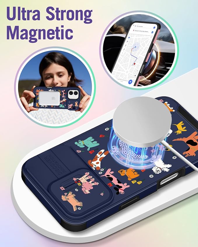 Buleens for iPhone 17 Case 6.3 Inch - with Ring Stand & Camera Cover Aesthetic Cute Designed for Women Girls Girly Cartoon Kawaii Dogs Unique Phone Case for iPhone 17 Compatible with Magsafe - Image 4