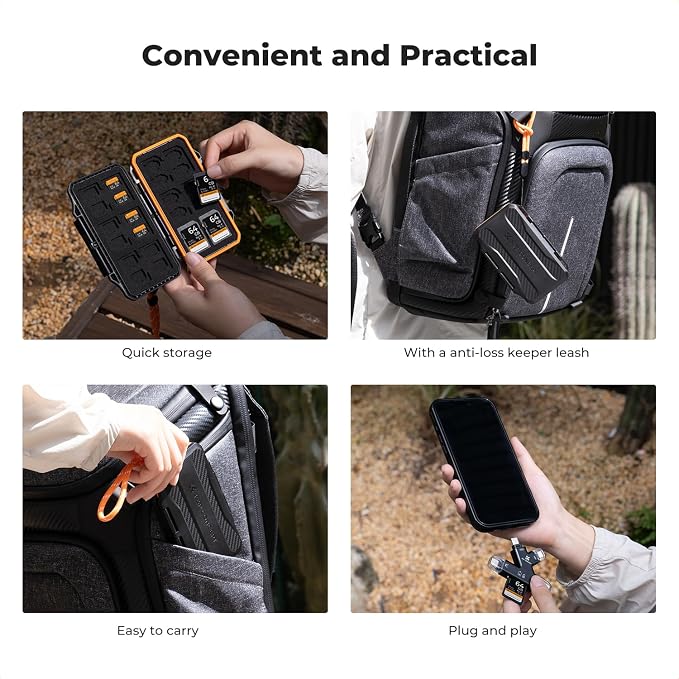 K&F CONCEPT 36 Slots Memory Card Case with 4-in-1 Card Reader | Anti-Shock Card Carrying Storage Case for 24 Micro SD/TF/, 12 SD/SDXC/SDHC Cards - Image 7