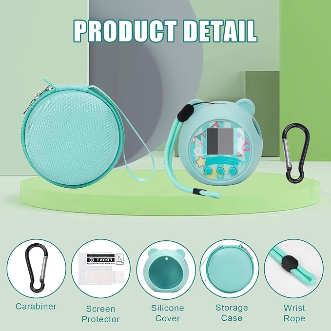 YouKnow Travel Case and Silicone Cover Compatible with Punirunes Interactive Toy Digital Pet, with Full Coverage PET Clear Film (Silicone and Carrying Case) (Teal) - Image 4