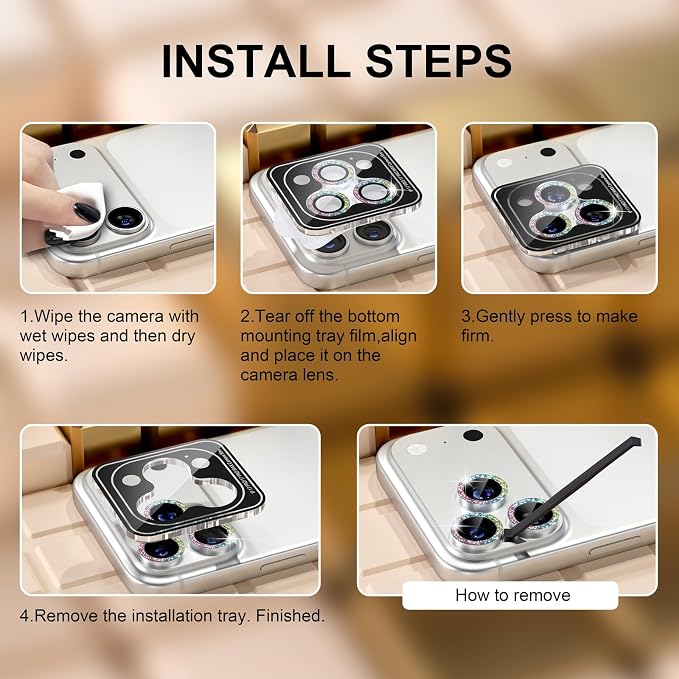 Misea Compatible for iPhone 17 Pro/iPhone 17 Pro Max Camera Lens Protector | 9H Tempered Glass Ultra HD Bling Camera Screen Protector Cover Metal Individual Ring Decoration Accessories, Colorful Glitter - Image 7