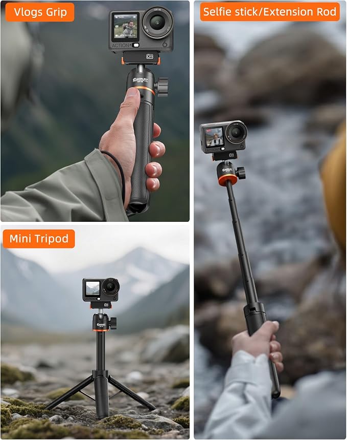 21" Osmo Action Portable Mini Tripod Stand for DJI Action 6/Osmo Nano | 2-in-1 Selfie-Stick Tripod w 360° Ball Head, Small Desktop Stand/Travel Vlogging Handle Grip/Accessories for Video Recording - Image 3