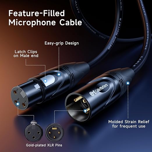 Cable Matters 2-Pack Premium XLR to XLR Cable, Microphone Cable, M-F, 50ft | Mic Cable, Male to Female, 21 AWG Oxygen-Free Copper (OFC), Black - Image 6