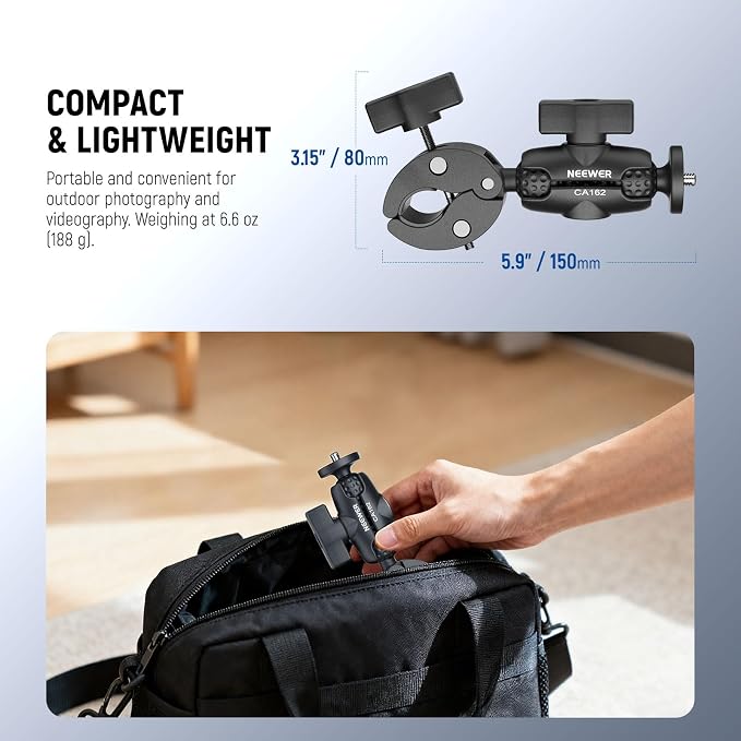 NEEWER Super Clamp Action Camera & Phone Mount with Dual Ball Heads, CA162 | Bike/Bicycle/Motorcycle Handlebar Holder, Compatible with iPhone Insta360 DJI Osmo Action GoPro Hero, for POV Video Recording - Image 6